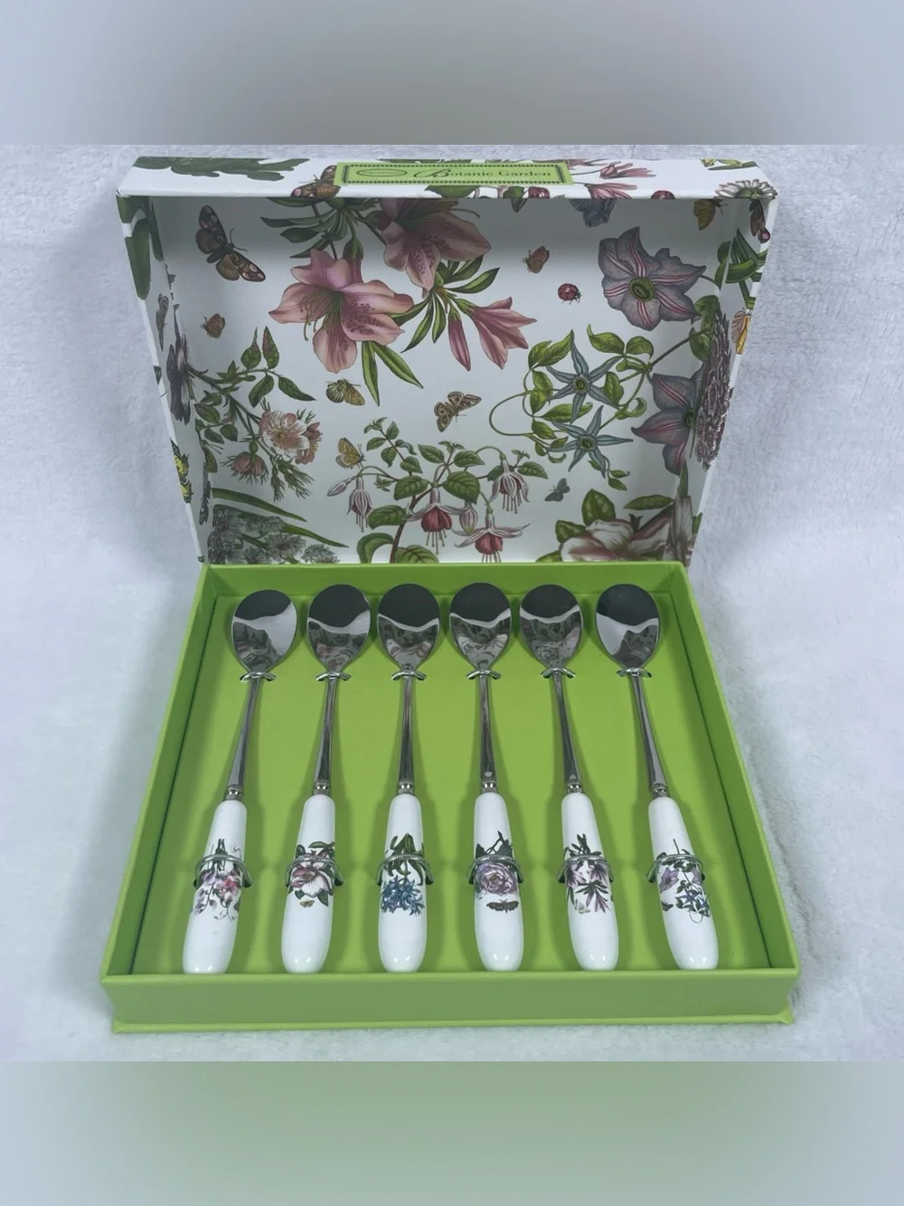 Portmeirion Botanic Garden Teaspoons SET OF 6 Floral Ceramic Handle NEW Open Box